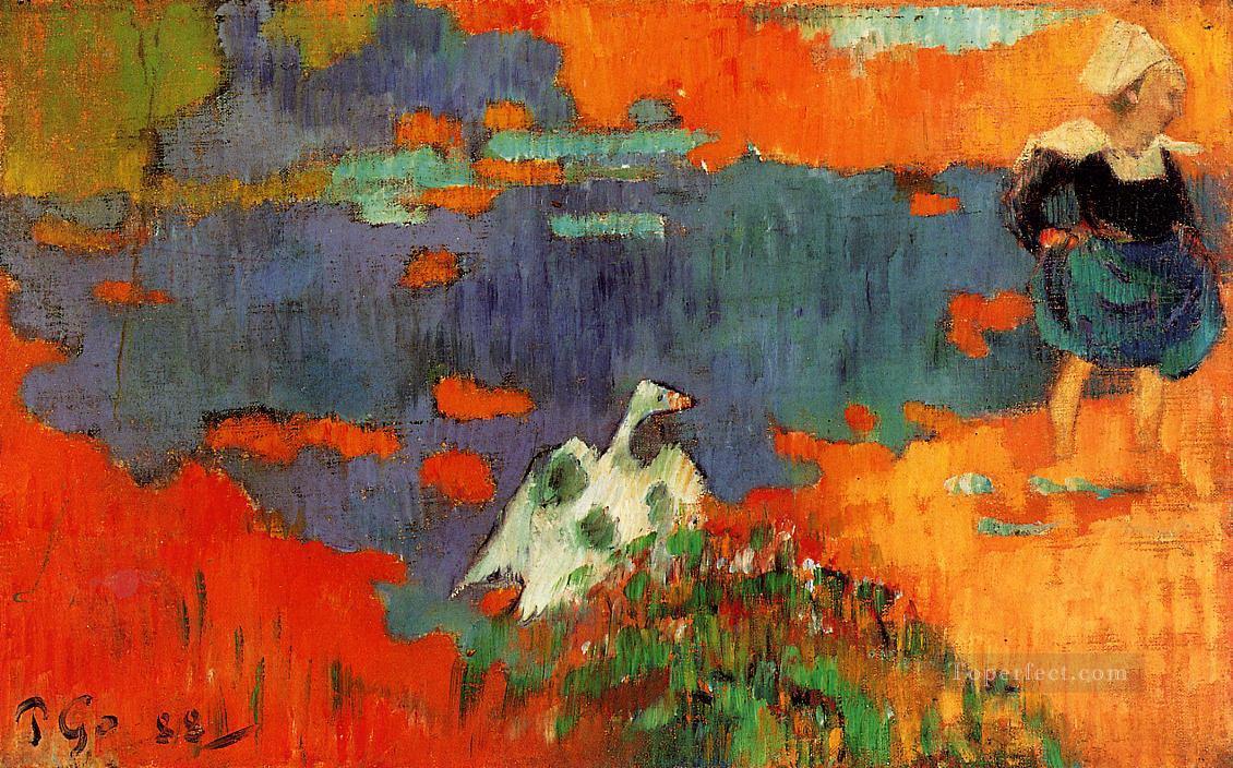 paul gauguin femme bretonne et oie au bord de l’eau 1888 Peintures à l'huile